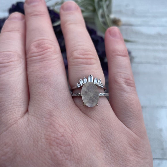 925 SS Raw Moonstone Stacking Ring Set - Picture 15 of 16